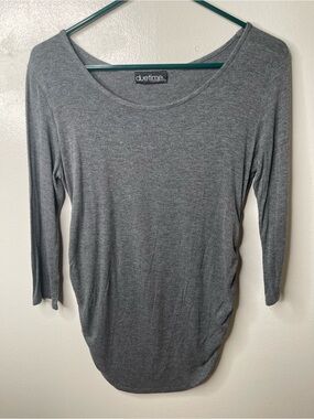 Duetime Women's Gray Long Sleeve Scoop Neck Top